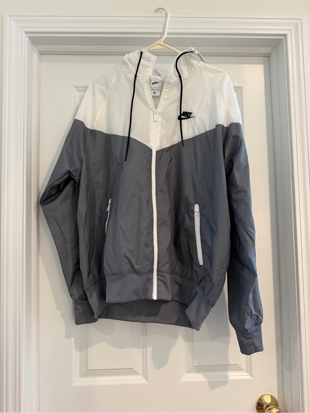 Nike Men’s Hooded Windbreaker Jacket - White and Gray